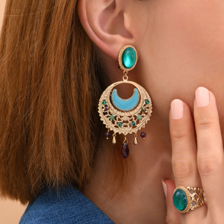 Boucles d'oreilles clips sophistiquées perles résine émaillée I bleu89888
