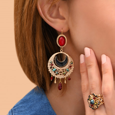 Beautiful enamelled resin bead sleeper earrings - red89894
