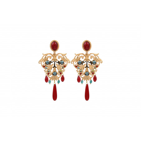 Feminine howlite cabochon clip-on earrings| red