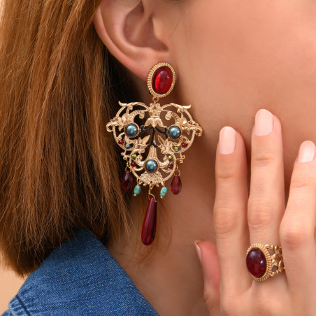 Feminine howlite cabochon clip-on earrings| red89898