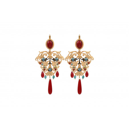 Feminine howlite cabochon sleeper earrings| red