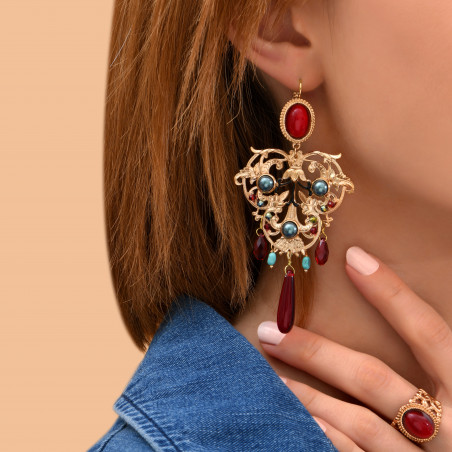 Feminine howlite cabochon sleeper earrings| red89902
