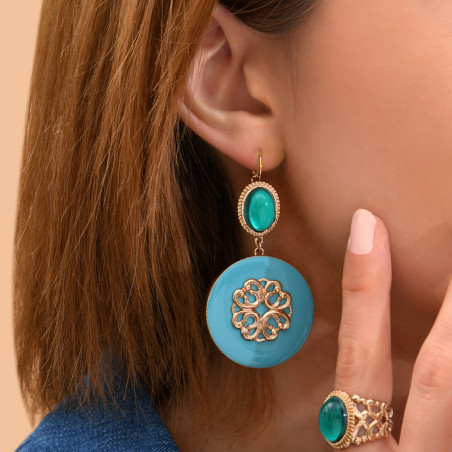 Feminine enamelled resin cabochon sleeper earrings | blue89904