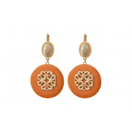 Timeless enamelled resin cabochon sleeper earrings - orange