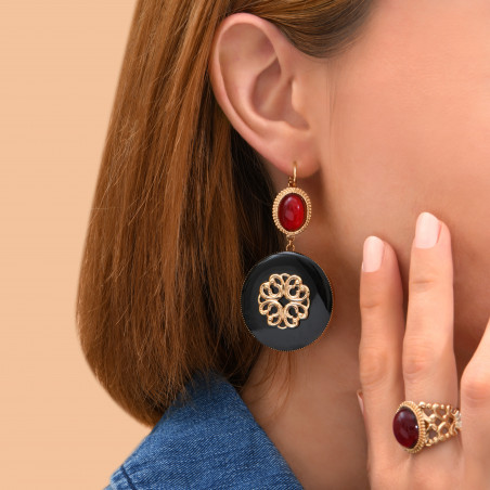 Chic enamelled resin cabochon sleeper earrings | black89908