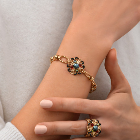 Bracelet chaine ajustable sophistiqué motif floral perles facettées I turquoise89918