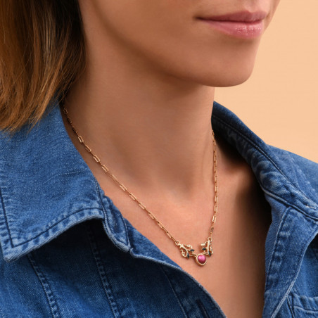 On-trend cabochon chain adjustable pendant necklace l pink 89930