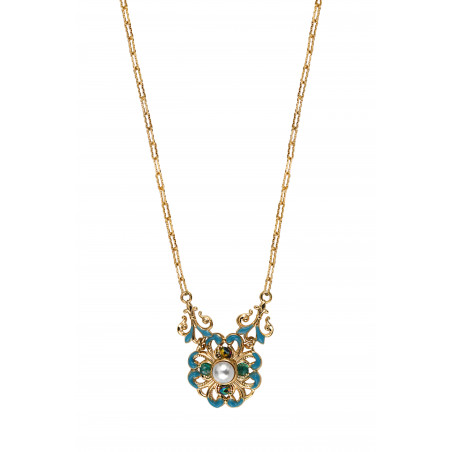 Collier pendentif ajustable sophistiqué perles résine émaillée I bleu