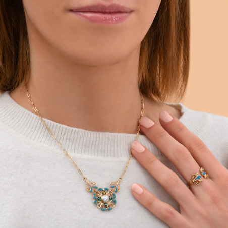 Sophisticated enamelled resin bead adjustable pendant necklace I blue89939