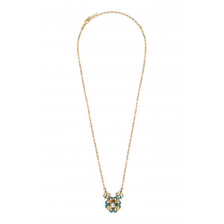Collier pendentif ajustable sophistiqué perles résine émaillée I bleu89940