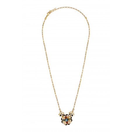 Collier pendentif ajustable baroque perles résine émaillée I bleu89943
