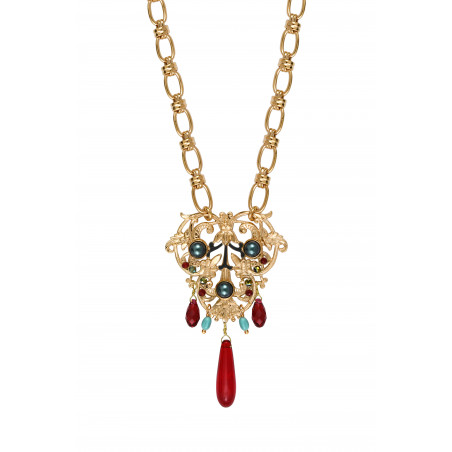Baroque howlite cabochon adjustable sautoir necklace l red