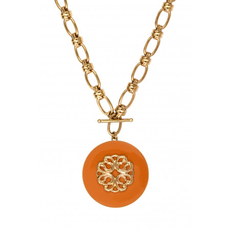 Chic enamelled resin bead adjustable pendant necklace I orange