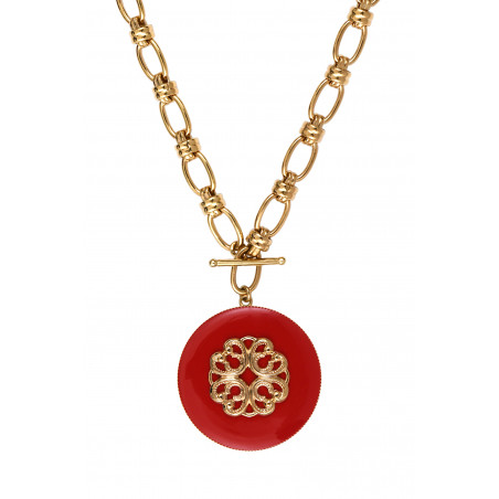 Modern enamelled resin adjustable pendant necklace - red