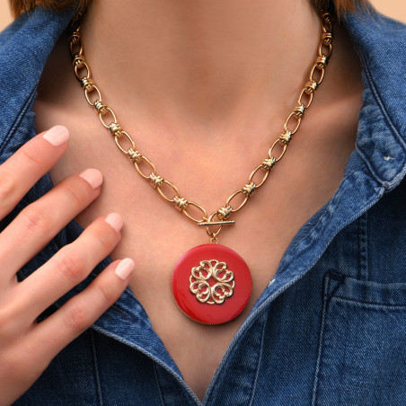 Modern enamelled resin adjustable pendant necklace - red89959