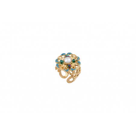 Baroque enamelled resin flower bead adjustable ring I white