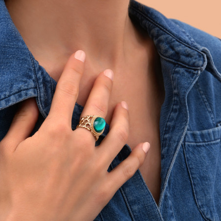 On-trend glass paste cabochon adjustable ring I turquoise89970