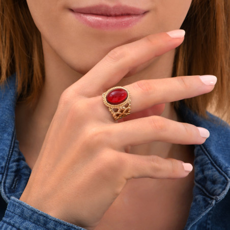 Chic glass paste cabochon adjustable ring I red89972