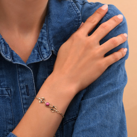 Elegant enamelled resin cabochon adjustable chain bracelet I pink89977