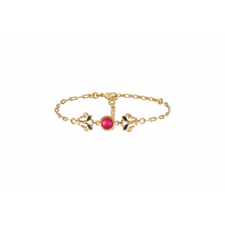 Elegant enamelled resin cabochon adjustable chain bracelet I pink