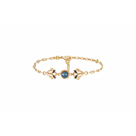 Bracelet chaine ajustable féminin cabochon résine émaillée I bleu