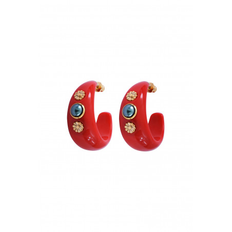 Boucles d'oreilles créoles modernes résine cabochon I rouge