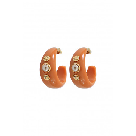 Boucles d'oreilles créoles féminines résine cabochon I orange