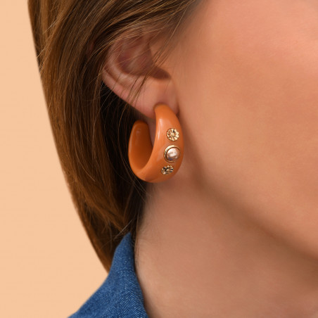 Boucles d'oreilles créoles féminines résine cabochon I orange90011