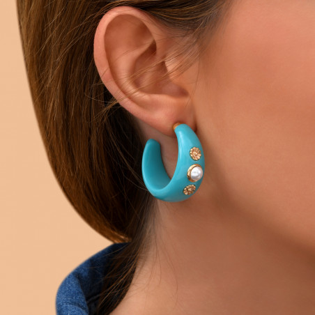 Boucles d'oreilles créoles fantaisie résine cabochon - bleu90013
