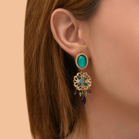 Boucles d'oreilles clips tendance aventurine perles I turquoise90056
