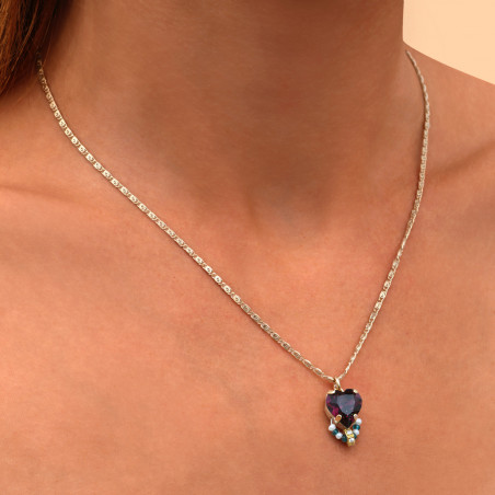 Collier pendentif cœur réglable cristaux Prestige - violet90071