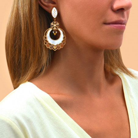 Glamorous mother-of-pearl bead clip-on earrings | white90126