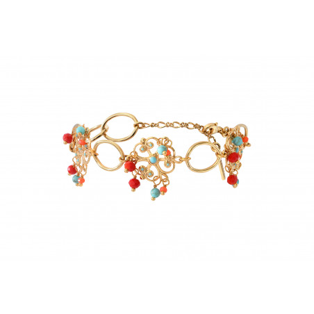 Bracelet chaîne réglable fantaisie perles - turquoise