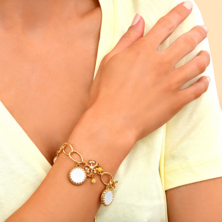 Bracelet chaîne pendentifs nacre pierre de soleil I blanc90157
