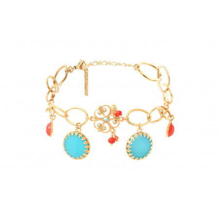 Enamelled resin bead pendant chain bracelet I turquoise