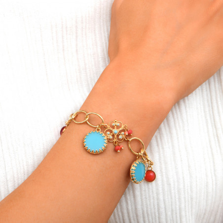 Enamelled resin bead pendant chain bracelet I turquoise90160