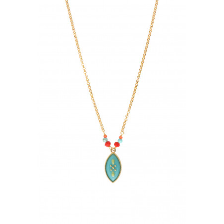 Colourful enamelled resin adjustable pendant necklace - turquoise