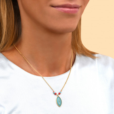Collier pendentif ajustable coloré résine émaillée I turquoise90166