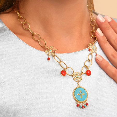 Colourful enamelled resin adjustable chain necklace I turquoise90182