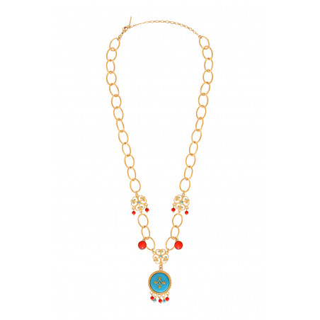 Colourful enamelled resin adjustable chain necklace I turquoise90183