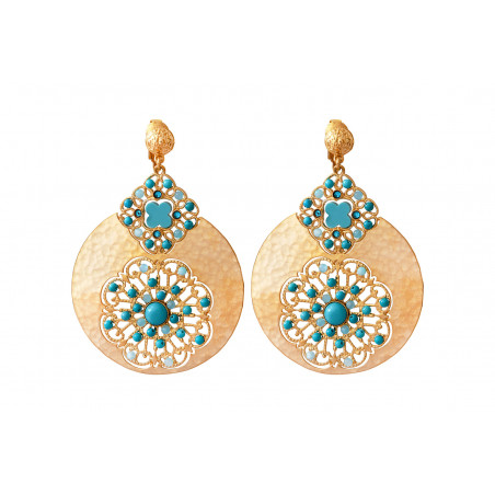 Boucles d'oreilles clips colorées pierres dures cristaux Prestige - turquoise
