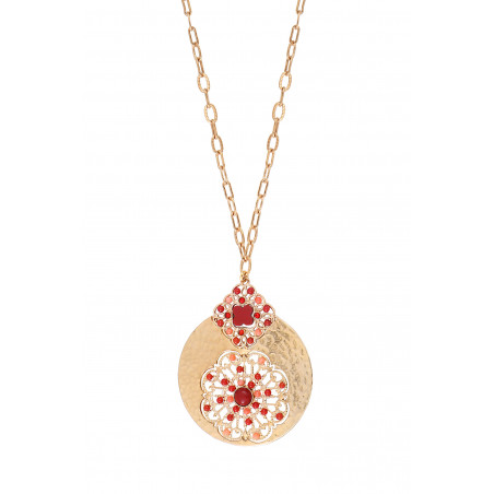 Glamorous sea bamboo Prestige crystal pendant necklace l red