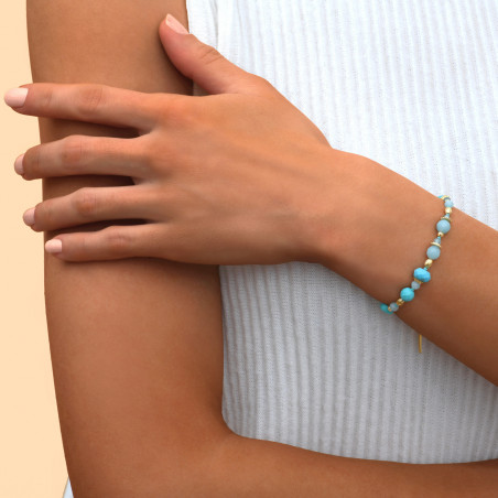 Coloured hardstone bead adjustable slim bracelet - turquoise90347