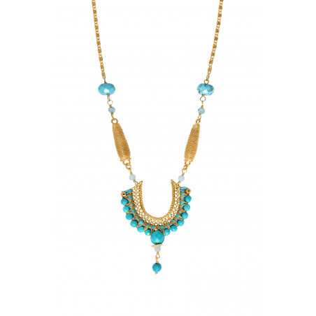 Bohemian hardstone metallic filigree sautoir necklace - turquoise90358