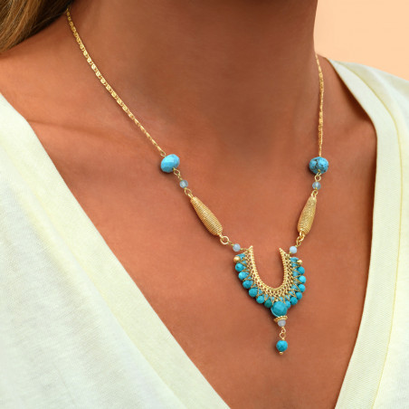Bohemian hardstone metallic filigree sautoir necklace - turquoise90359
