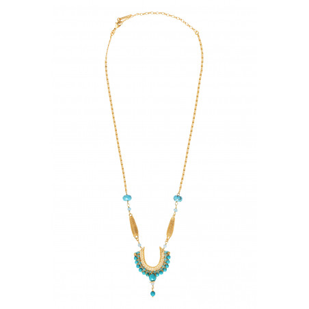 Bohemian hardstone metallic filigree sautoir necklace - turquoise