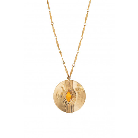 Refined crystal hammered metal sautoir necklace - yellow