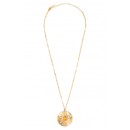 Refined crystal hammered metal sautoir necklace I yellow90599