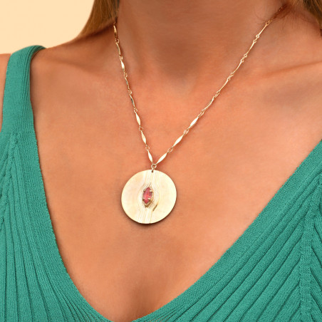 Poetic crystal hammered metal sautoir necklace - pink90601