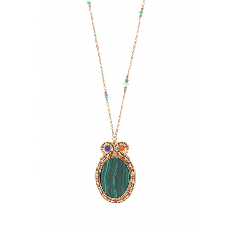 On-trend reconstituted malachite adjustable pendant necklace I green